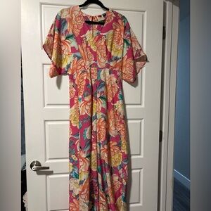 Anthropologie Pink and Orange Floral Dress